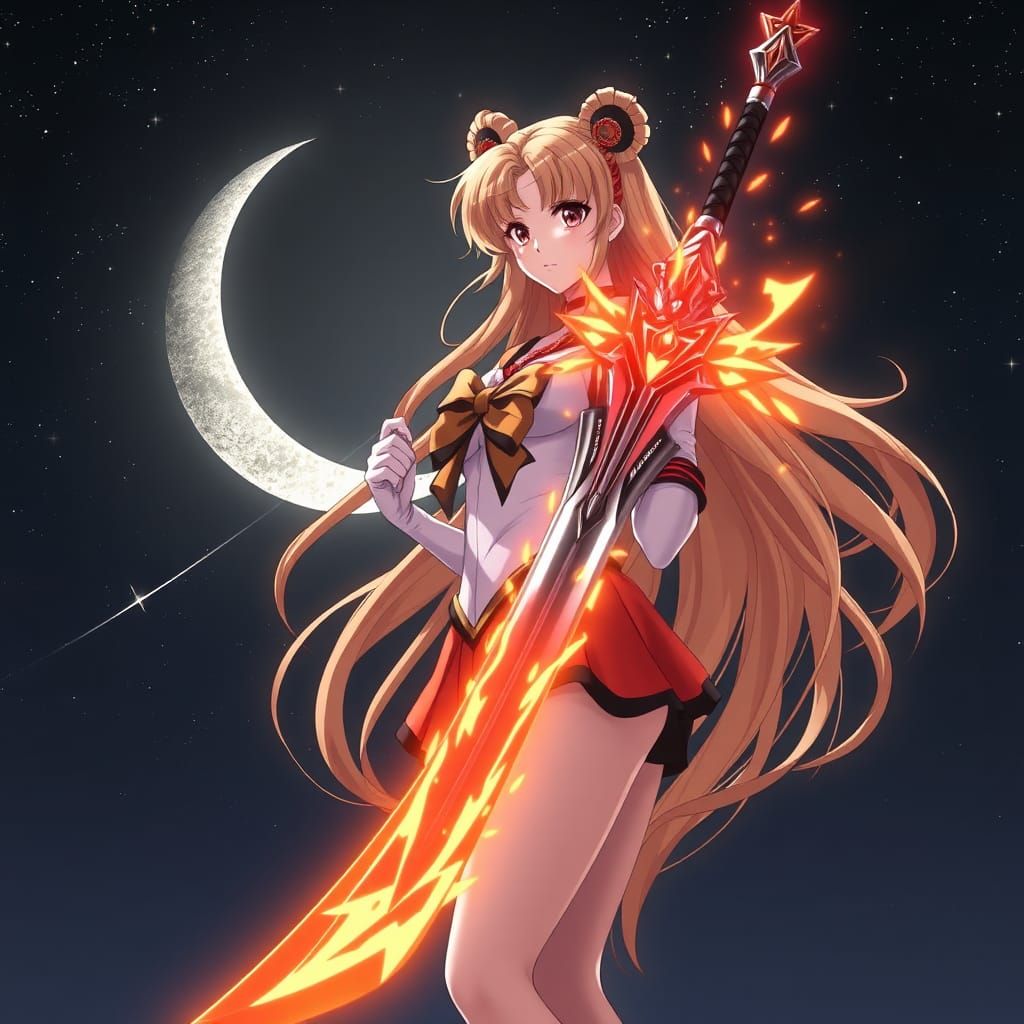 Sailor Venus with Moon Staff in Anime Style