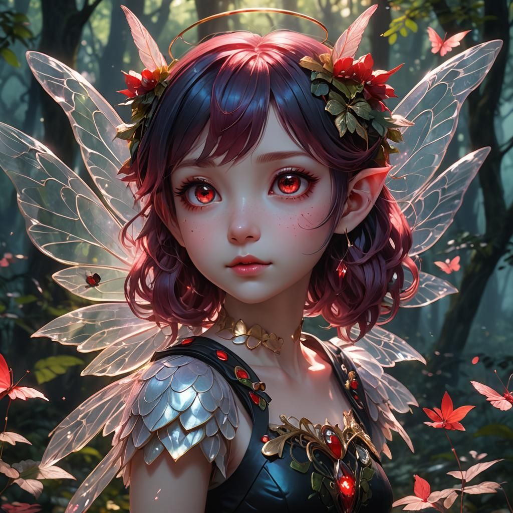 Cute Ruby Haired Fairy Portrait in 3D Anime Art