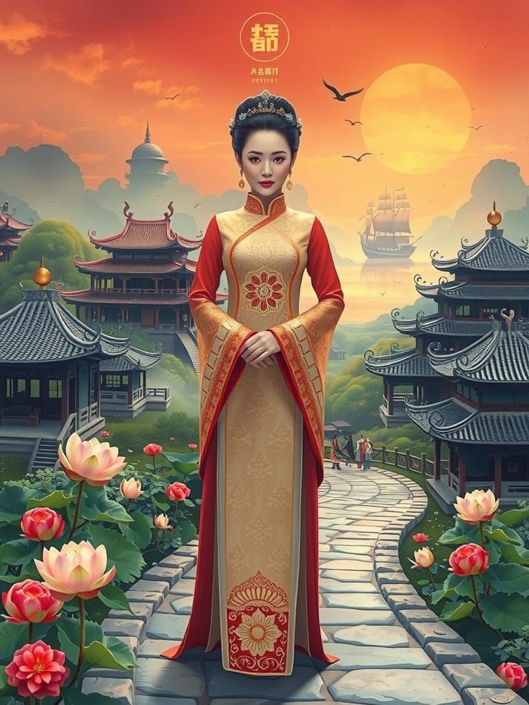 Elegant Vietnamese Woman in Traditional Ao Dai Regalia