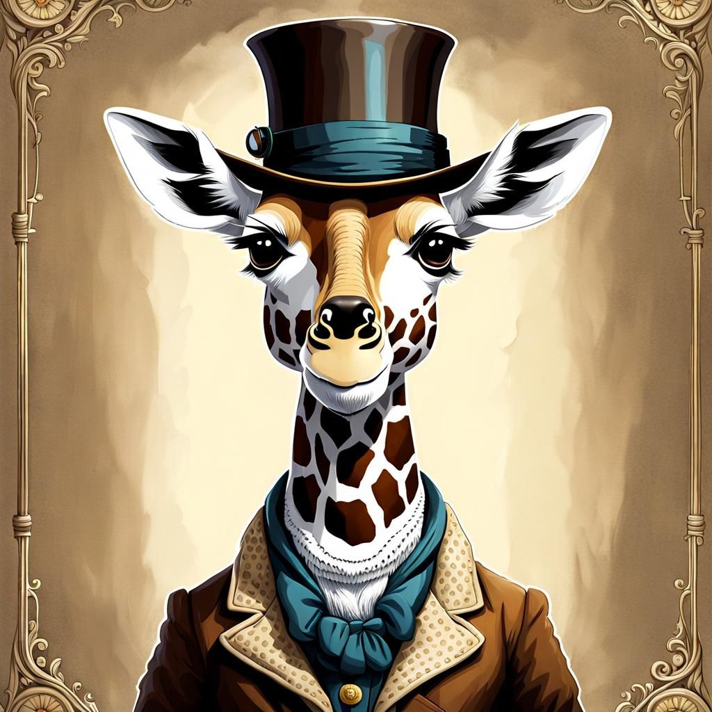 Victorian Giraffe Portrait in Cute Anthropomorphic Style