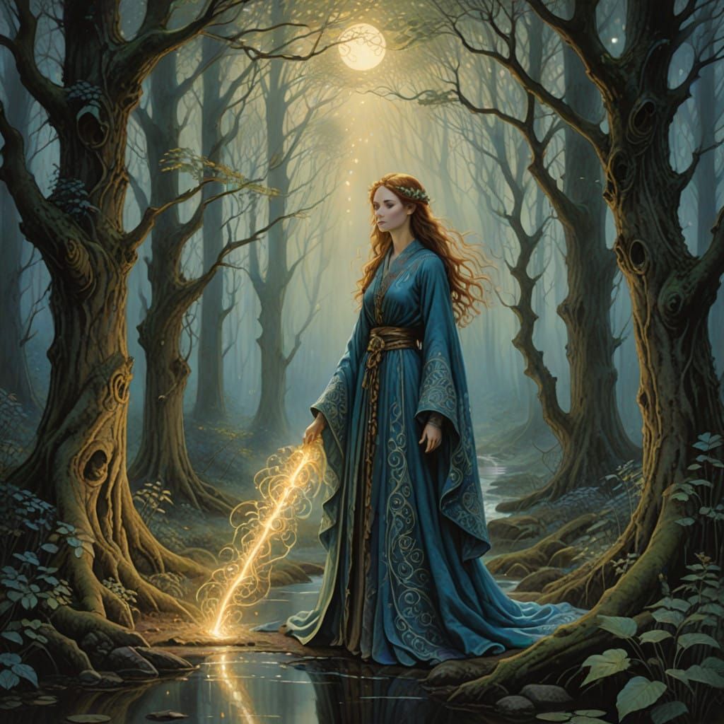 Enchanted Guardian Illuminates Dreamlike Forest Landscape in...