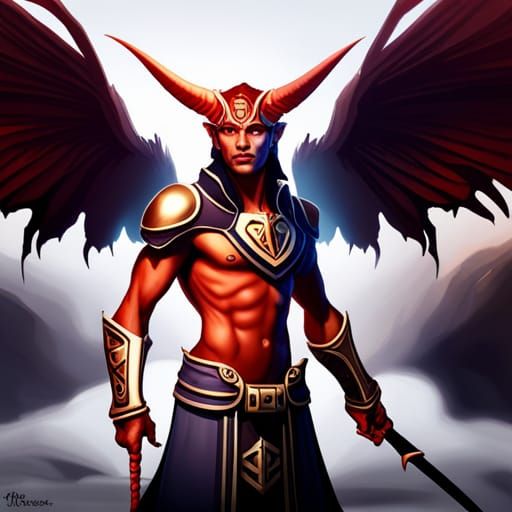 Winged Tiefling Aristocrat in Dark Fantasy Style