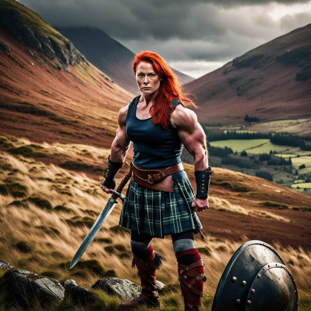 Female Scottish Warrior in Highlands