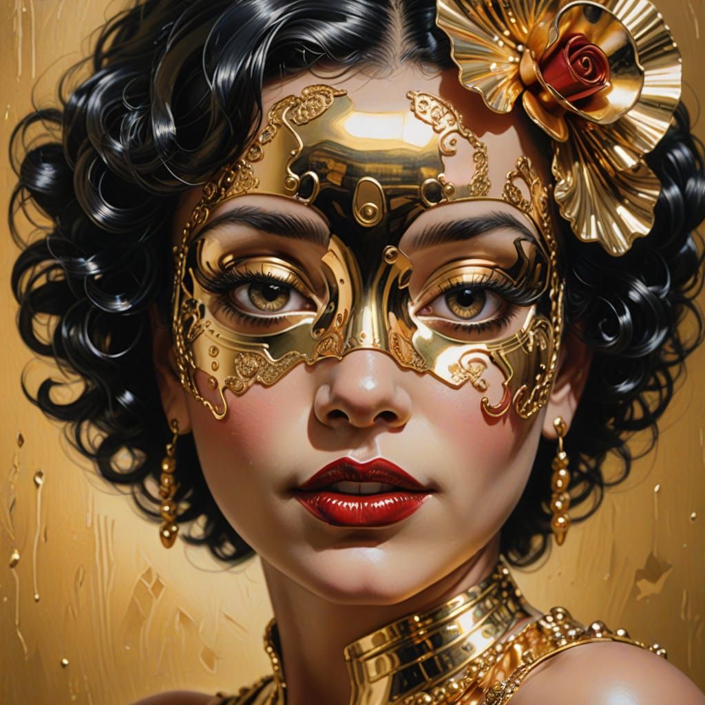 Chrome Masked Woman: Hyper-Realistic Oil Painting