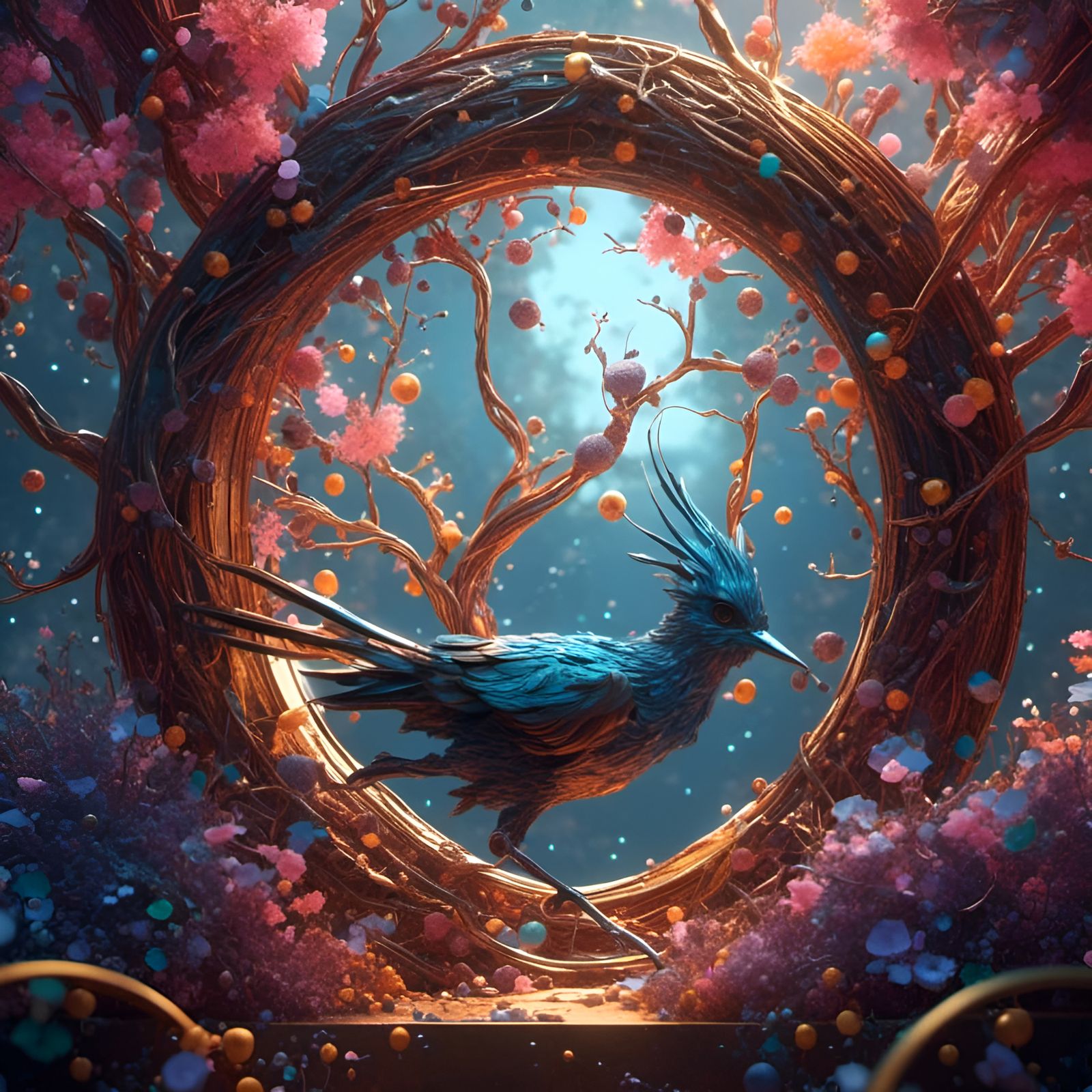 Dancing Bird Near Nest: Detailed Matte Painting