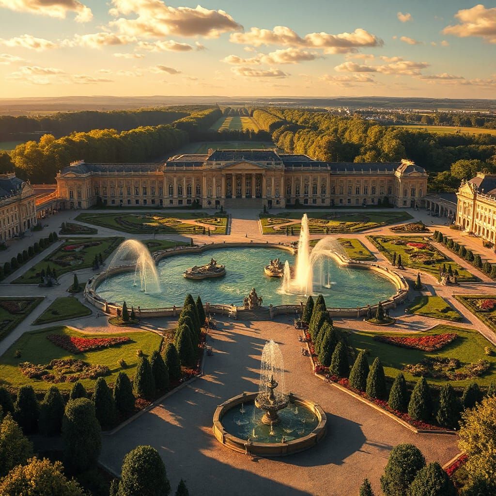 Palace of Versailles Aerial View in Digital Art Style