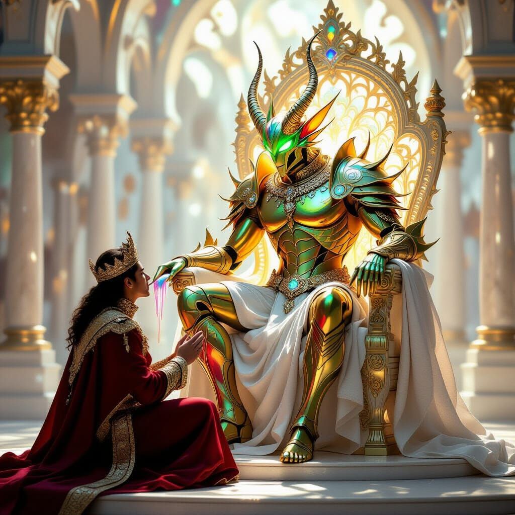 Golden Demon Enthroned: Vermeer-Inspired Arthropod Majesty