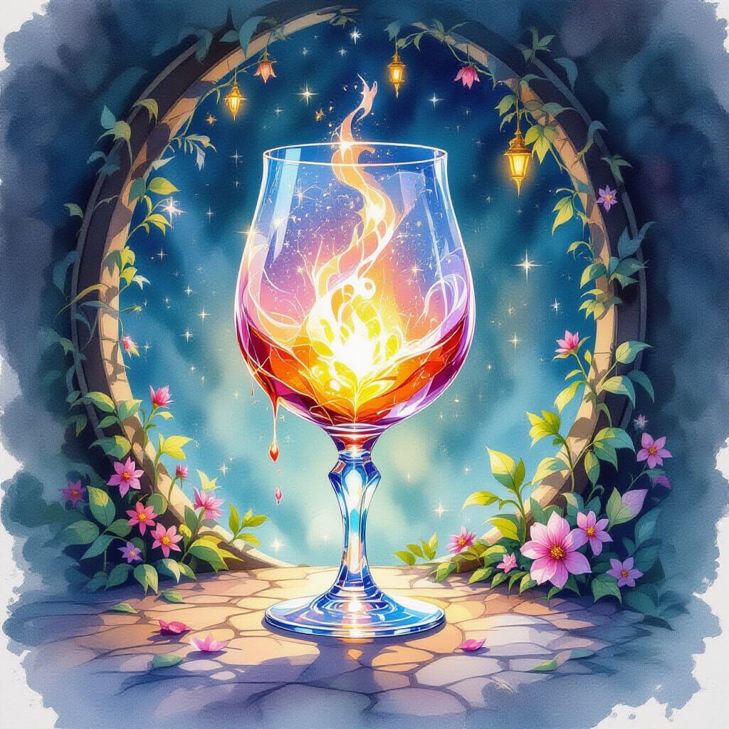 Magical Glowing Glass in Soft Watercolor Fantasy Art