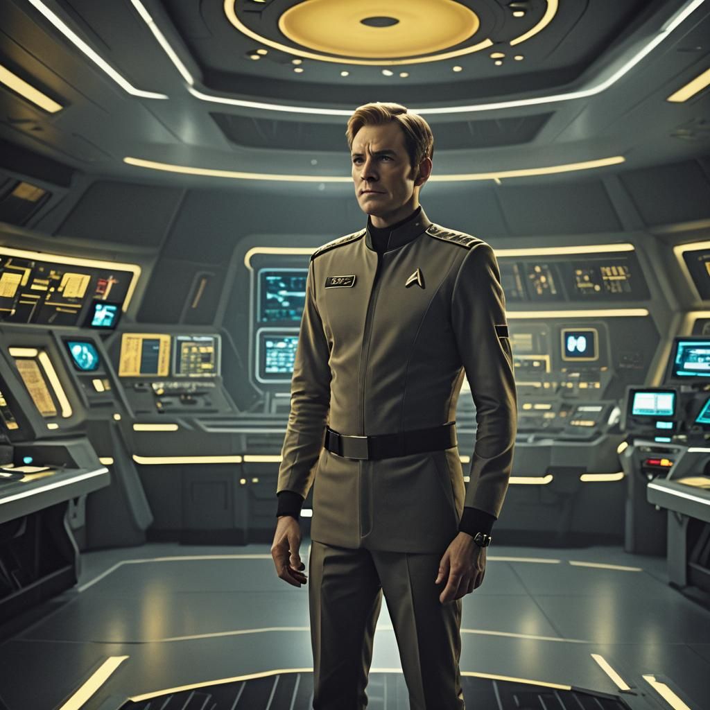 Starfleet Officer on Enterprise Bridge in Cinematic Style