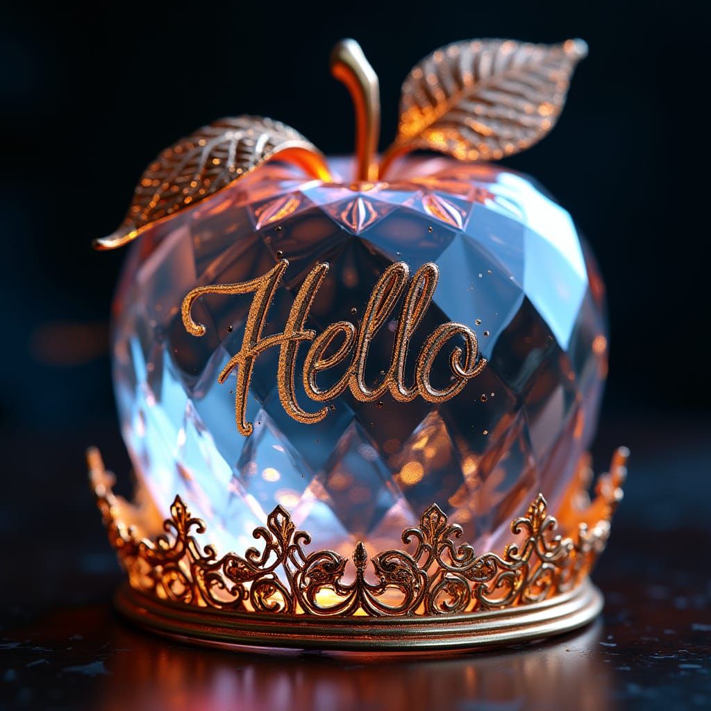 Crystal Glass Apple in Golden Filigree