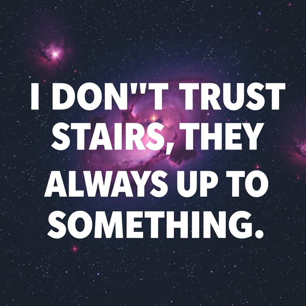 Funny Stair Joke on Cosmic Nebulae Background