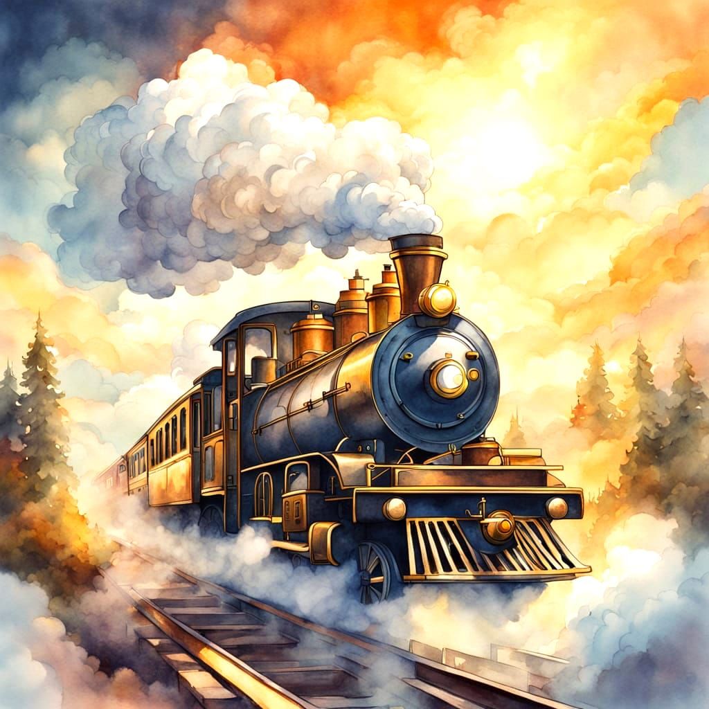 Magical Steam Train Soars Through Dreamlike Clouds
