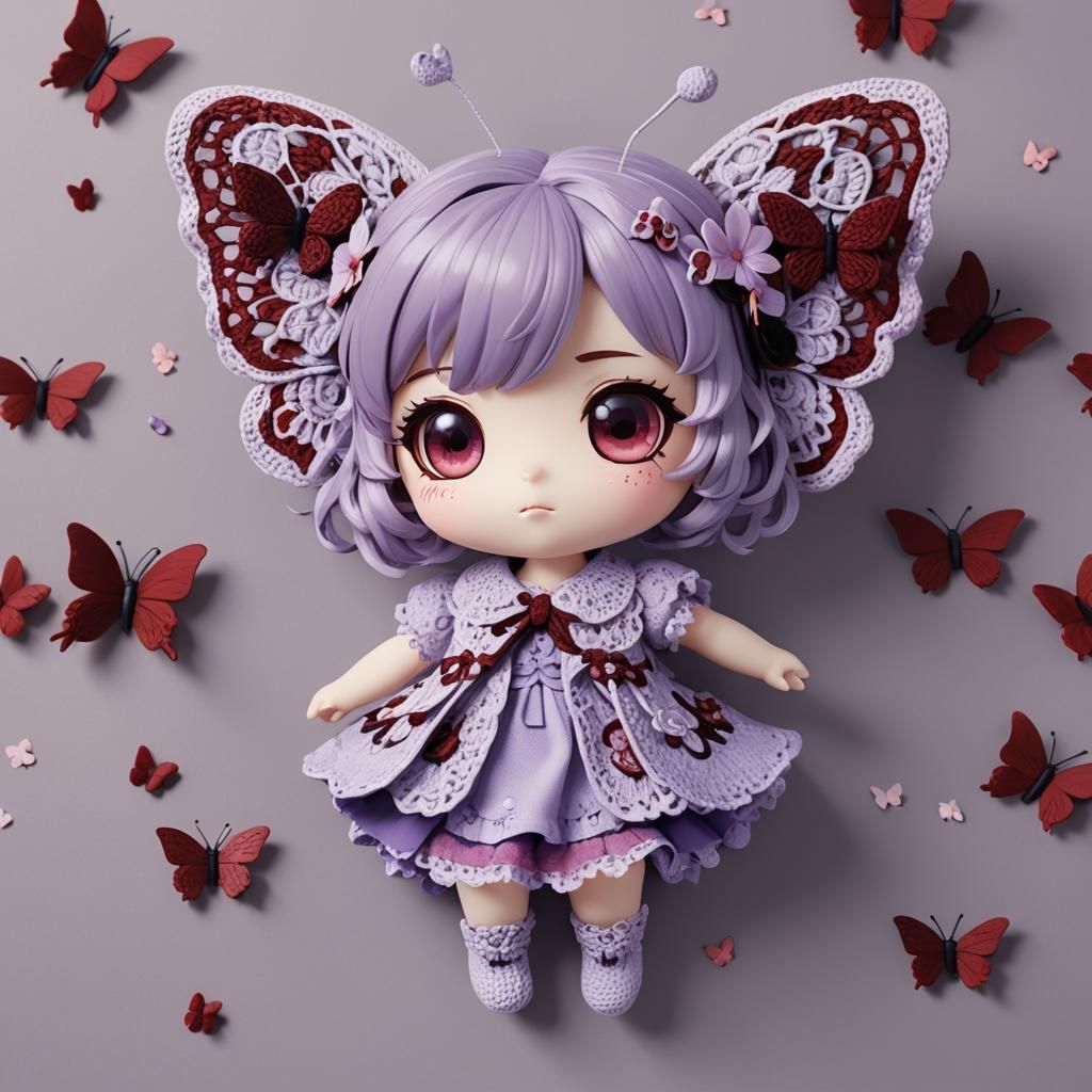 Cute Crochet Chibi Butterfly in 3D Anime Style