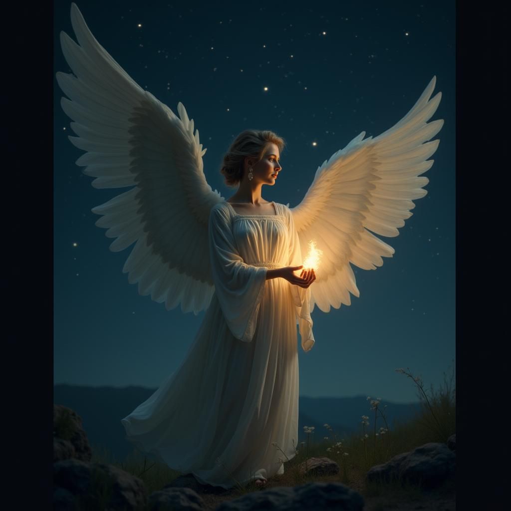 Ethereal Angel in Night Sky