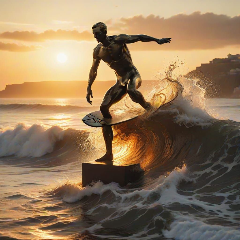 Majestic Surfer Sculpture in Warm Bronze