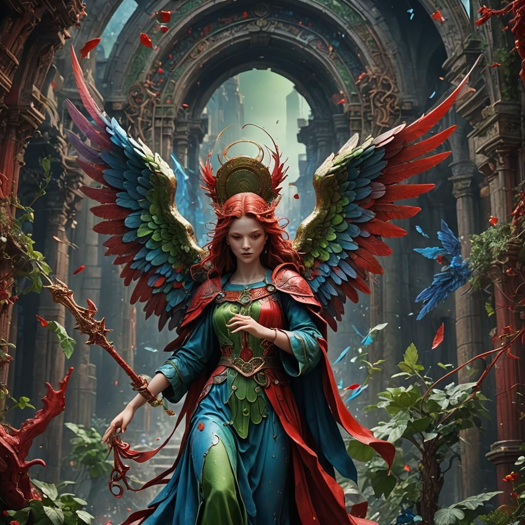 Colorful 3D Angel: Detailed Matte Painting