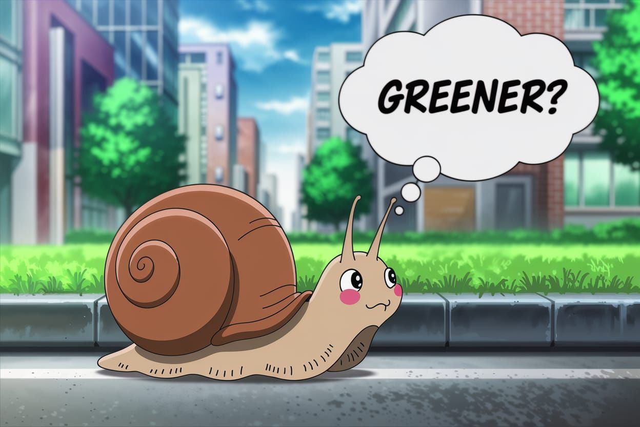 Kawaii Snail Wonders About Greener Grass