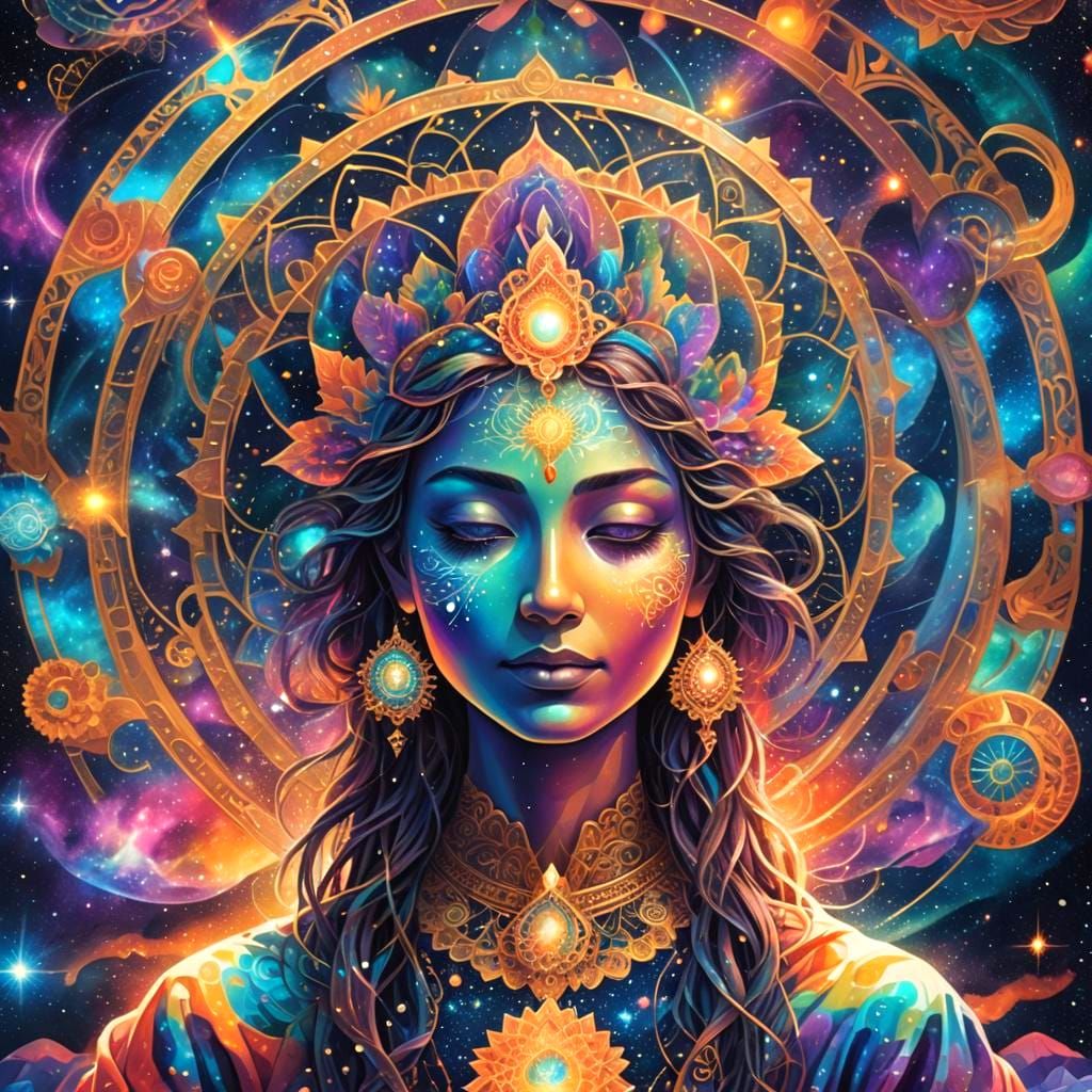 Cosmic Meditation: Holographic Astral Illustration