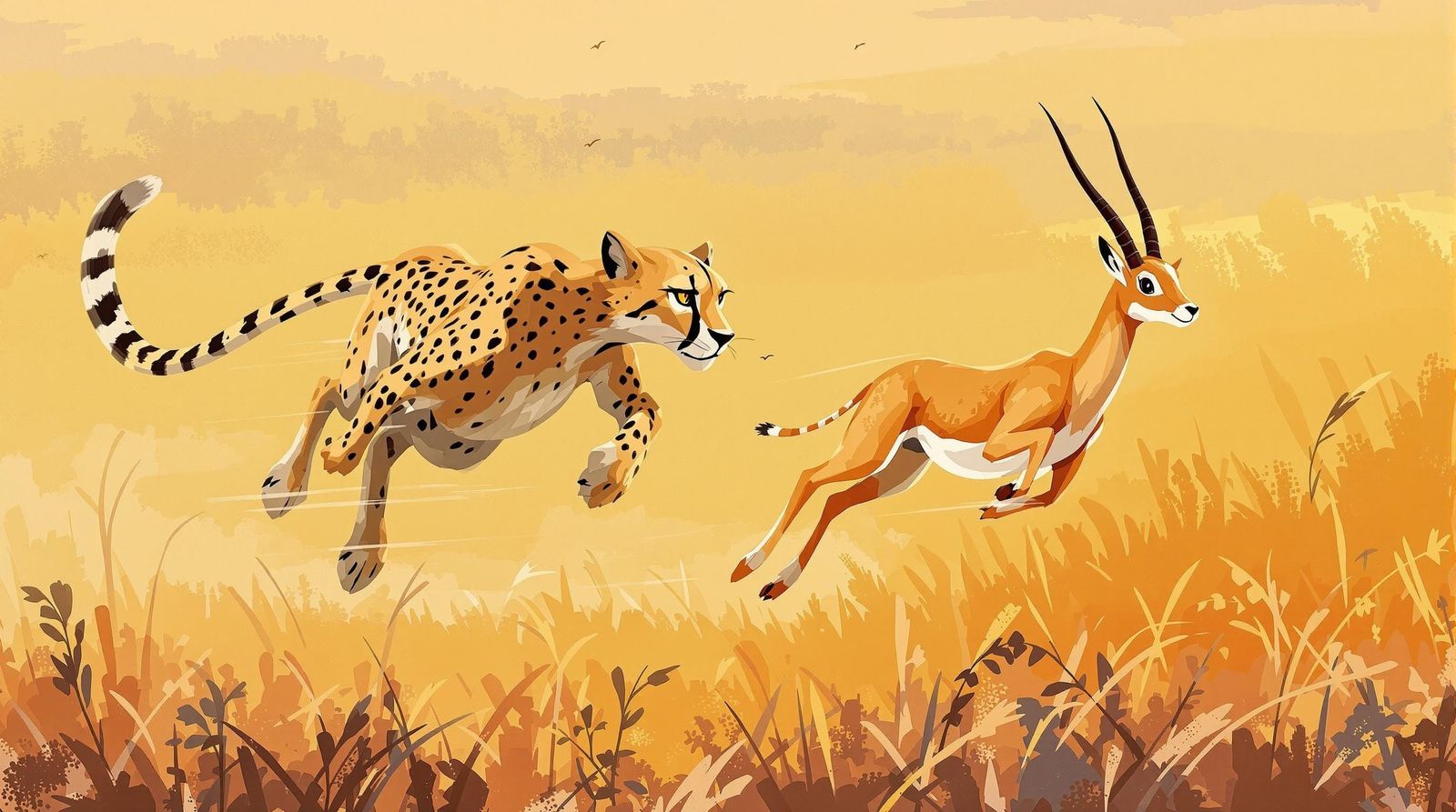 Wild Cheetah Chases Agile Gazelle in Sunlit Field