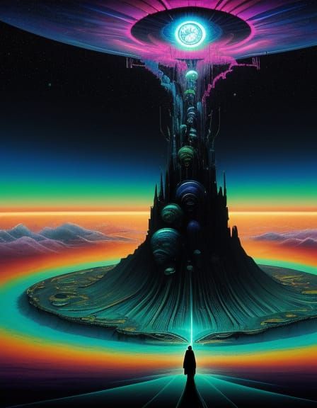 Surreal Cosmic Landscape with Melting Clocks and Glowing Flo...