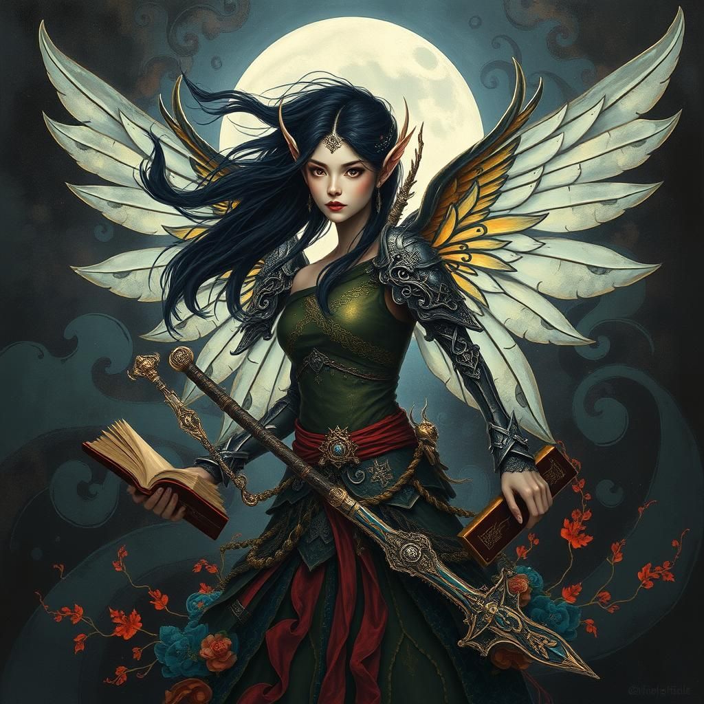 Mystical Fairy Elf Warrior in Surrealist Metal Art