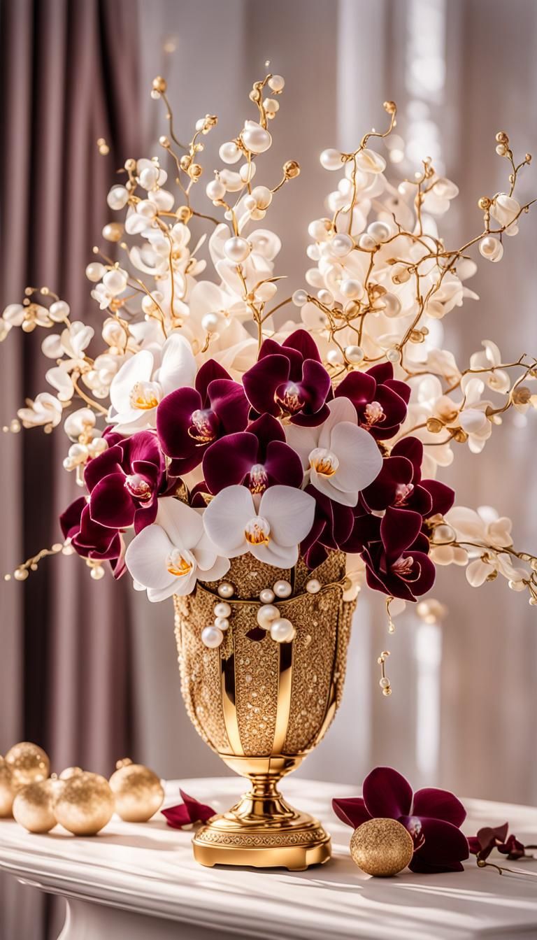 Burgundy and Gold Wedding Vase Still Life