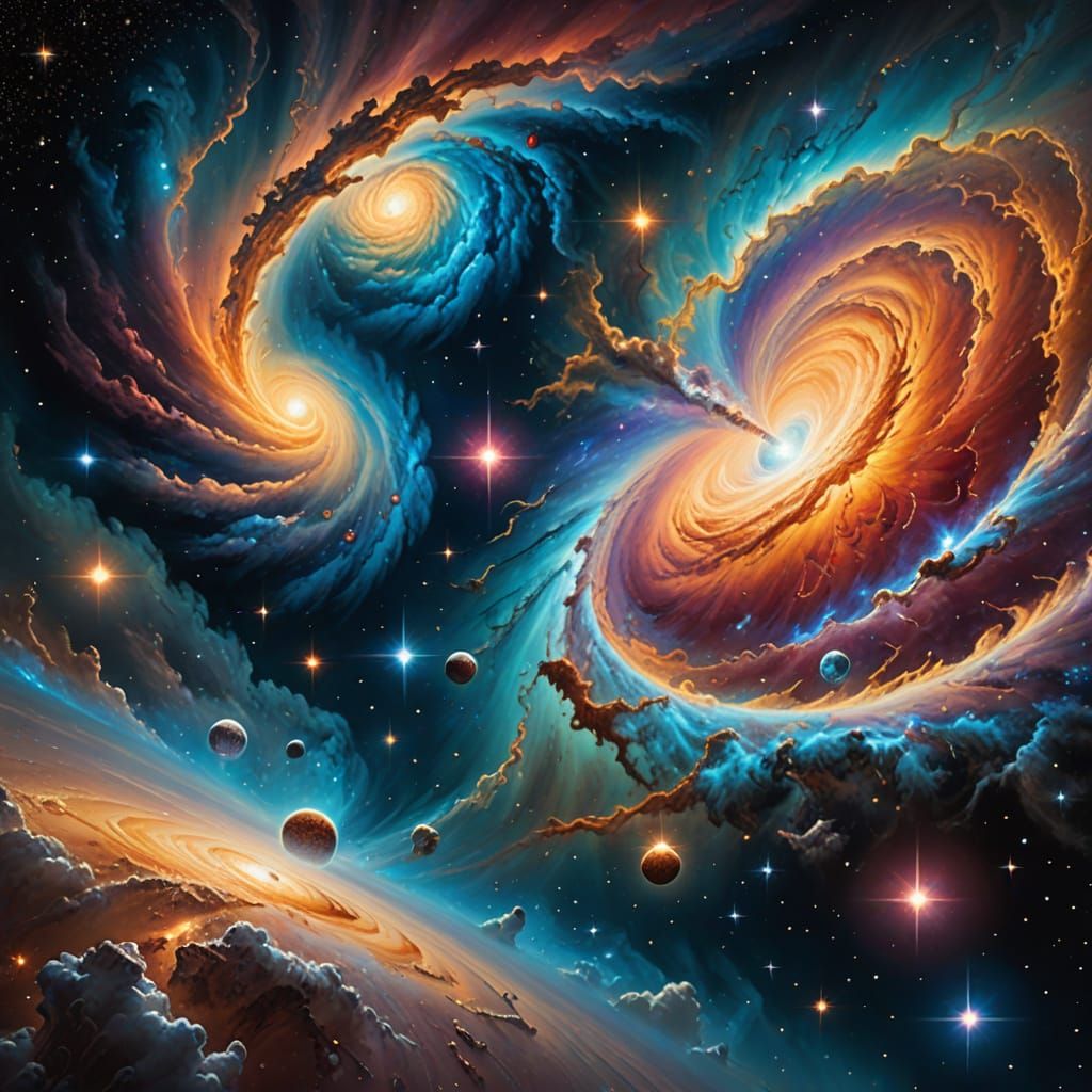 Galactic Convergence in Vibrant Oil Painting Style