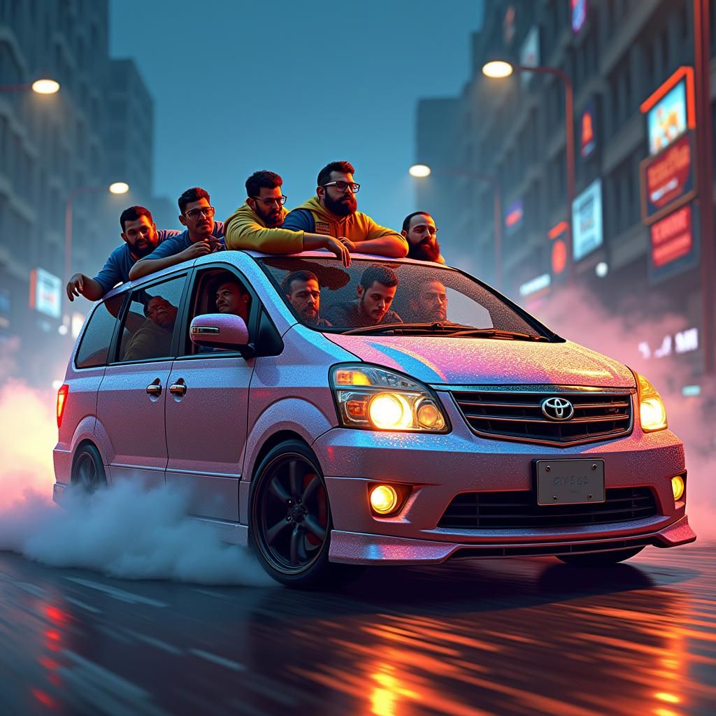 Toyota Avanza Packed with Men Drifting Around Corner