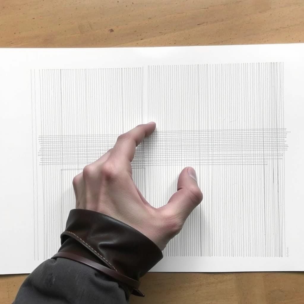 Artist's Hand Crafting Parallel Lines in a Meditative Study