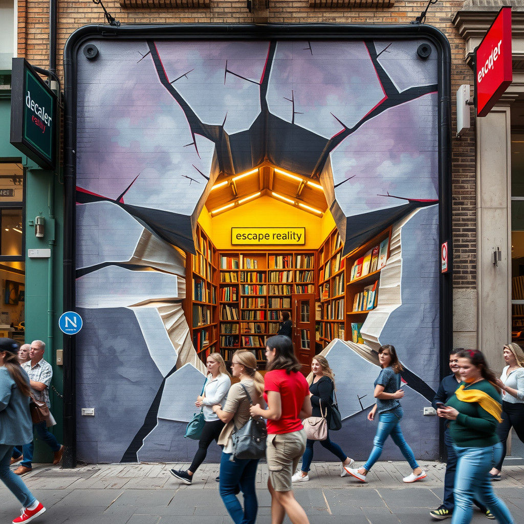 Surreal Street Art: Alien Bookstore Illusion