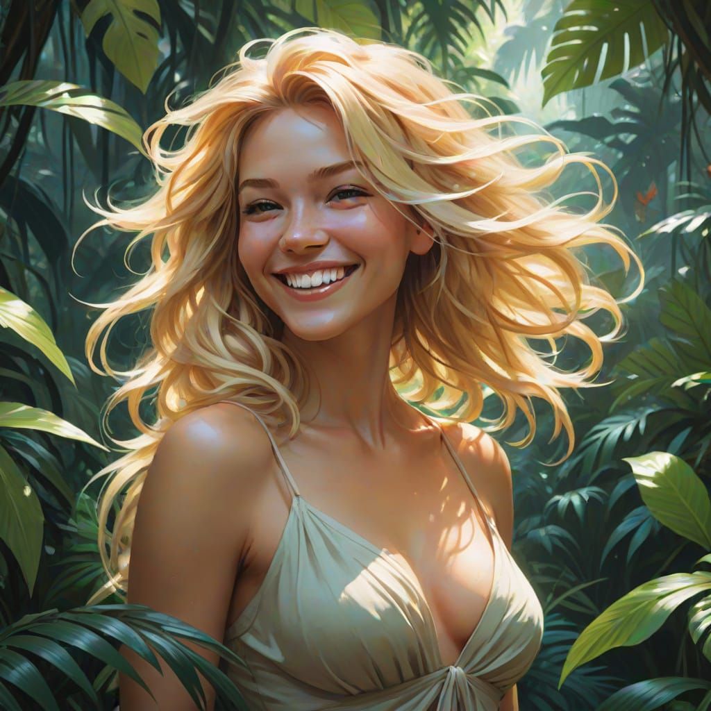 Beautiful Woman in Jungle, Concept Art Style