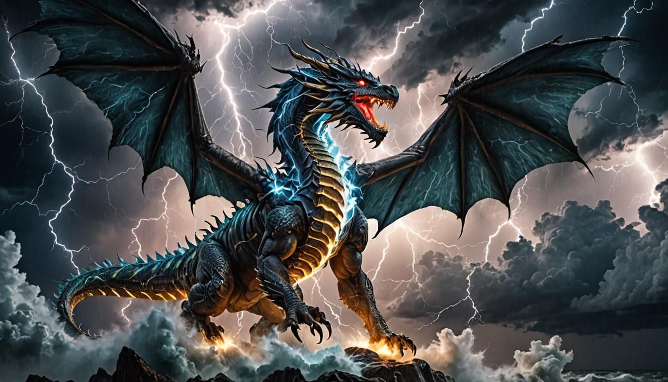 Majestic Storm Dragon with Arcing Lightning