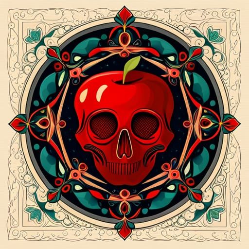 Red Apple Skull Vector Art in Hypermodern Style