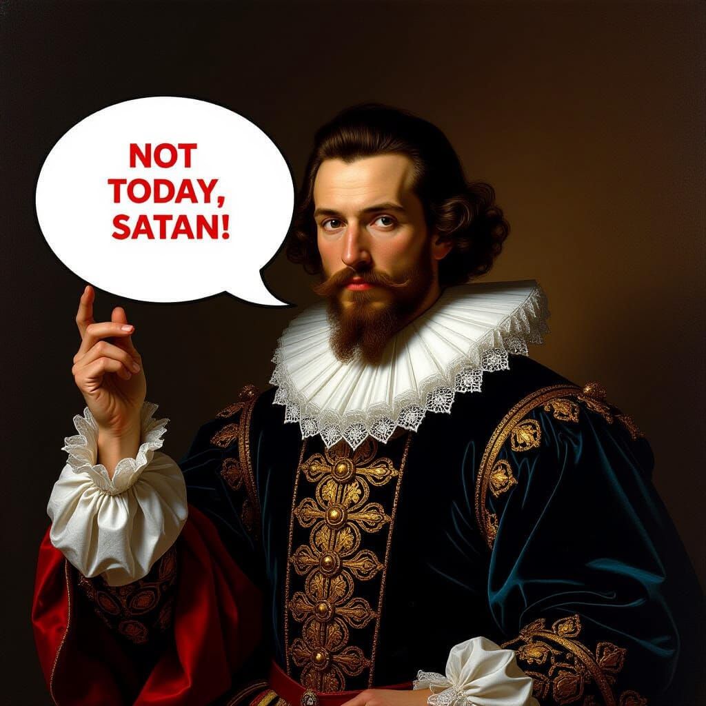 Renaissance Figure with Meme in Pop Art Style