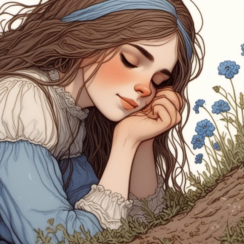 Girl Watching Flax Sprout, Hyperdetailed Digital Art