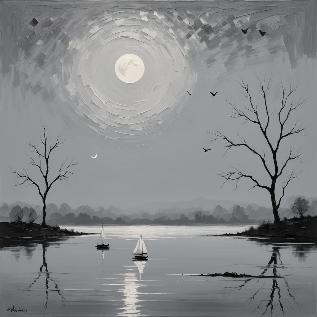 Serene Landscape: Minimalist Impasto Painting of Solitude