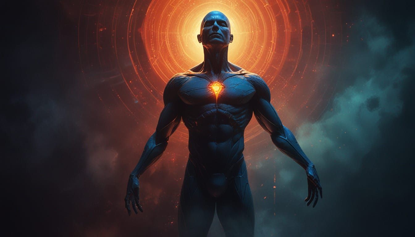 Ethereal Figure Radiates Triadic Light in Cinematic Composit...