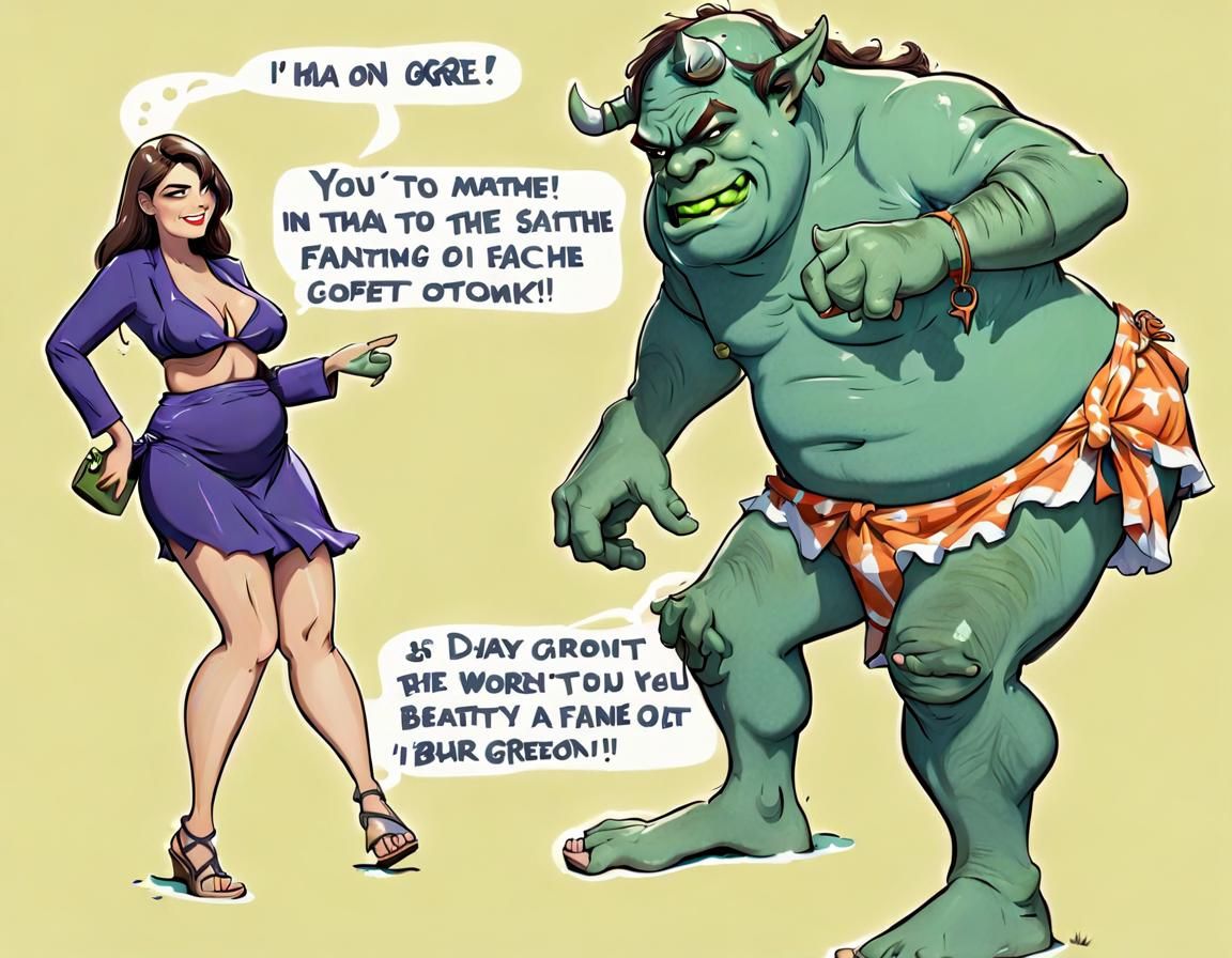 Ogre Meets Beautiful Woman at the Beach