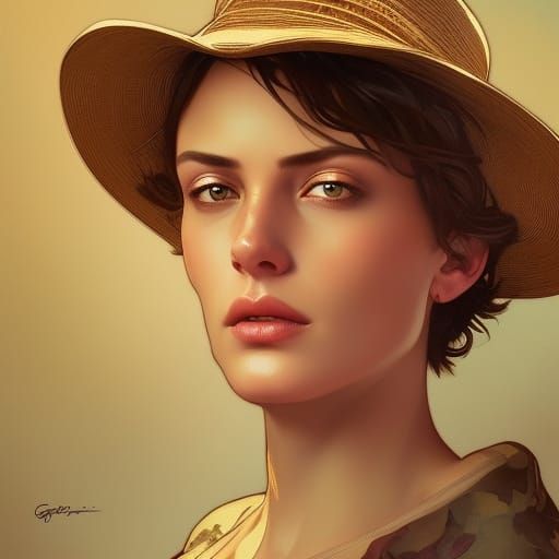 Elegant Woman in Safari Hat: Hyperdetailed Portrait
