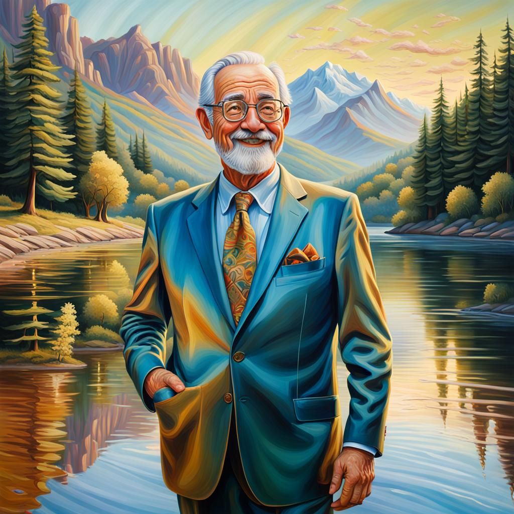 Surreal Oil Painting of Man and Reflected Boy