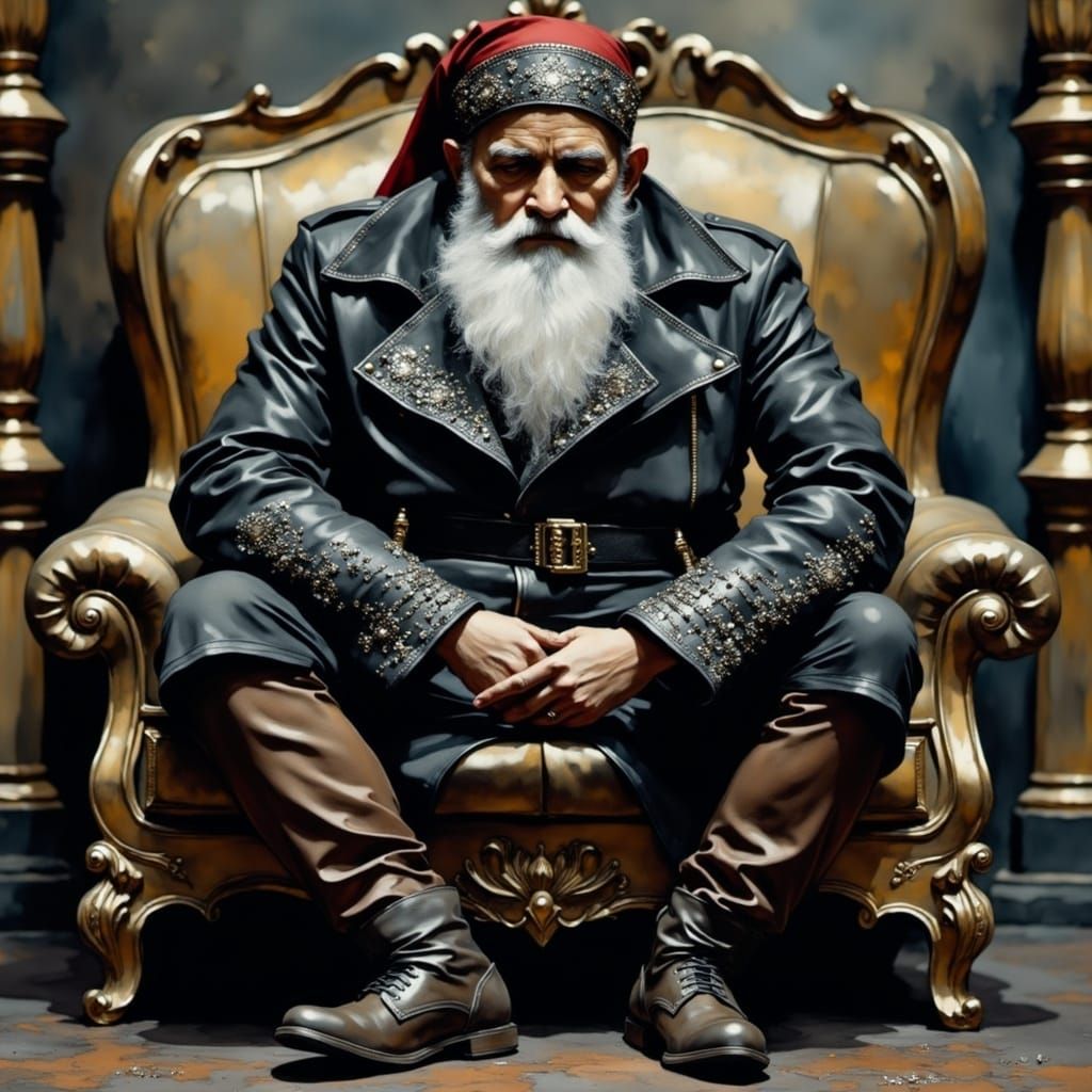 Futuristic Santa Claus in Ornate Leather Jacket