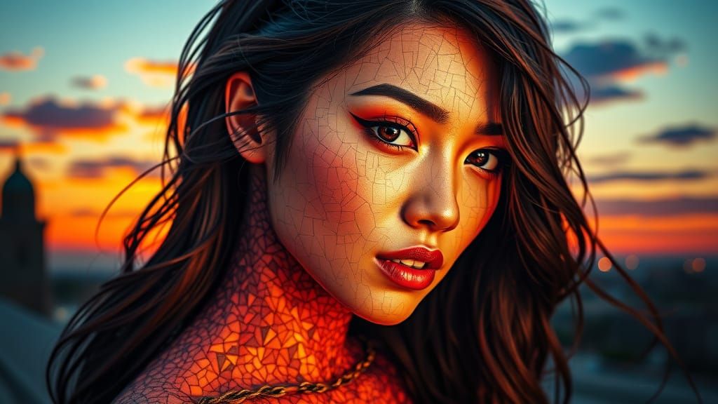 3D Woman Mosaic in Sunset Hues