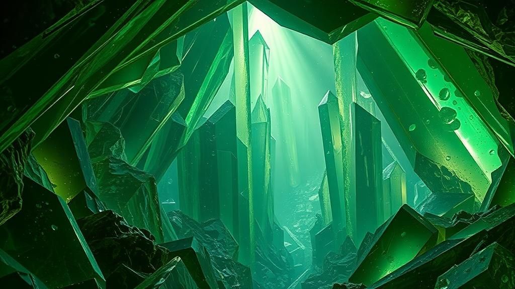 Ethereal Emerald Crystal Cavern in Cosmic Radiance