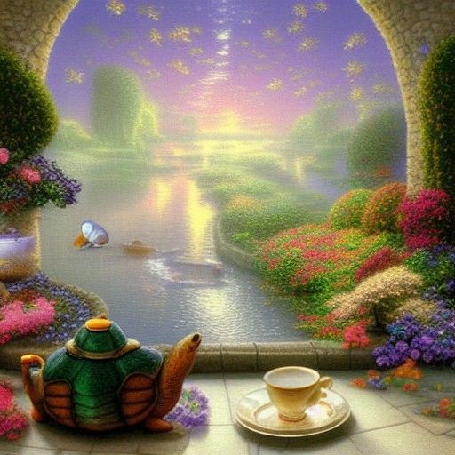 Turtle Tea Party in Ethereal Fantasy Style