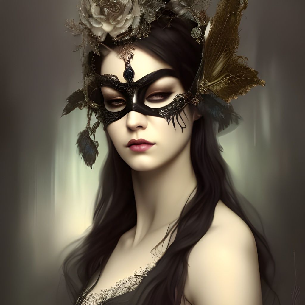 Gothic Lady in Masquerade Mask, Art Nouveau Portrait