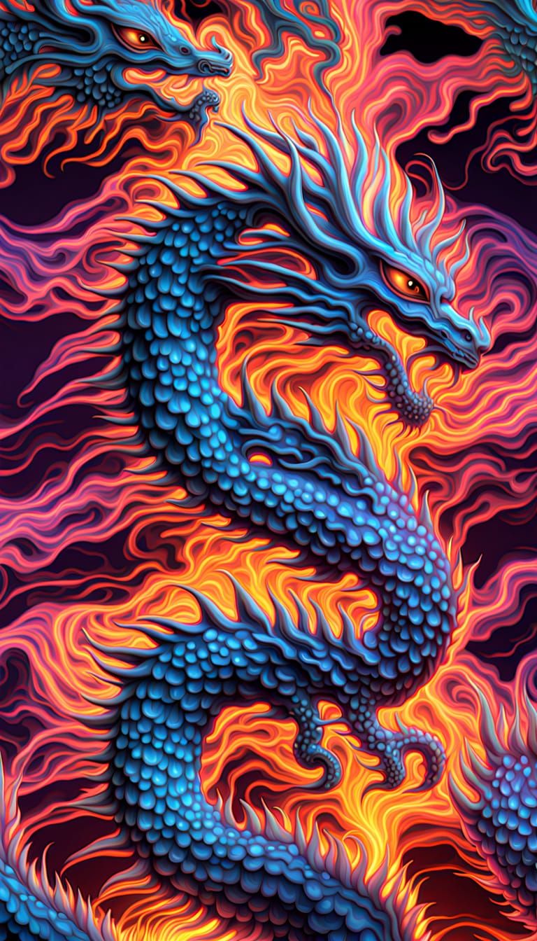 Neon Smoke Dragon with Fractal Details