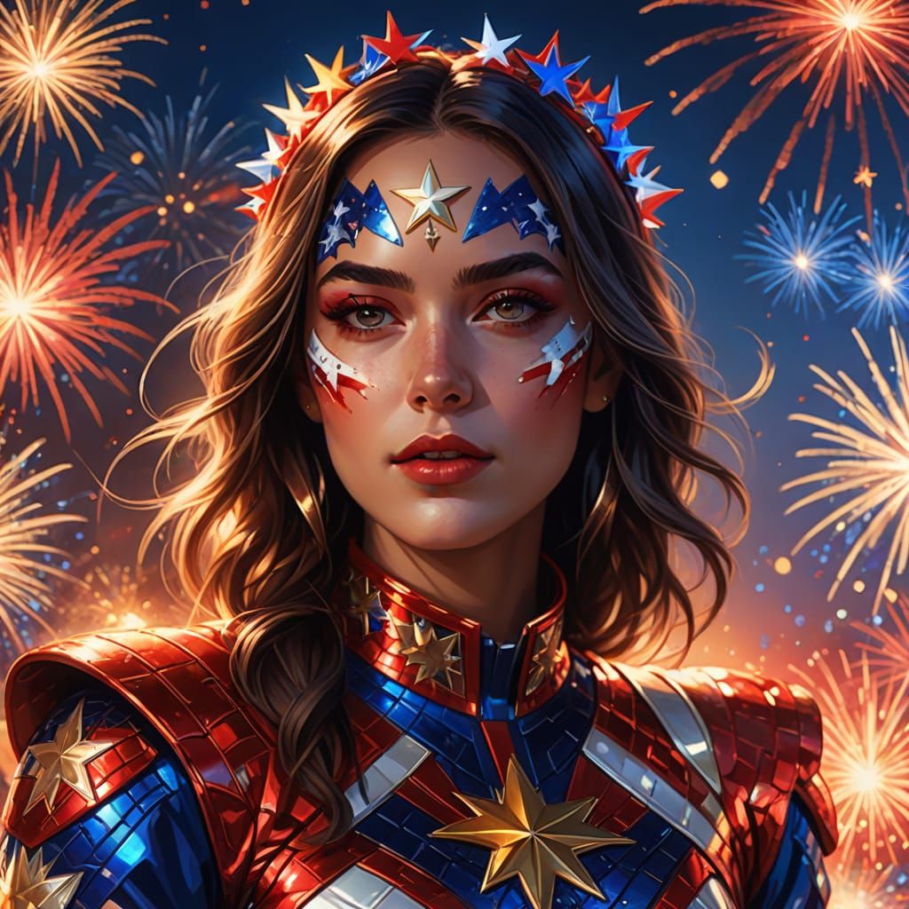 Patriotic Woman in Star-Spangled Costume, Digital Art