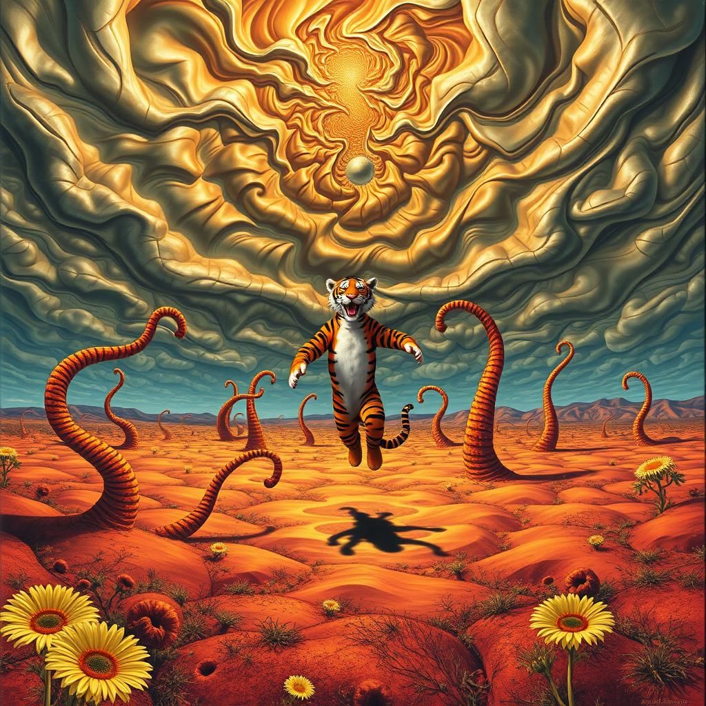 Surreal Landscape with Elastic Flora and Floating Tigger