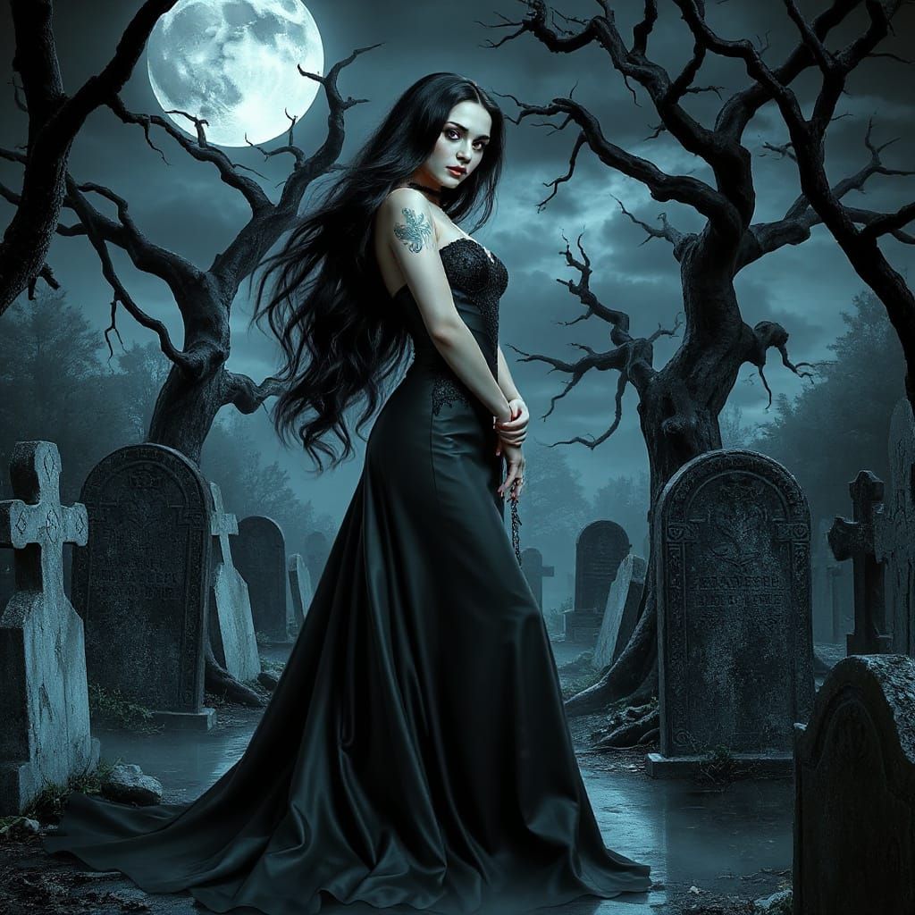 Moonlit Vampire in Gothic Gown
