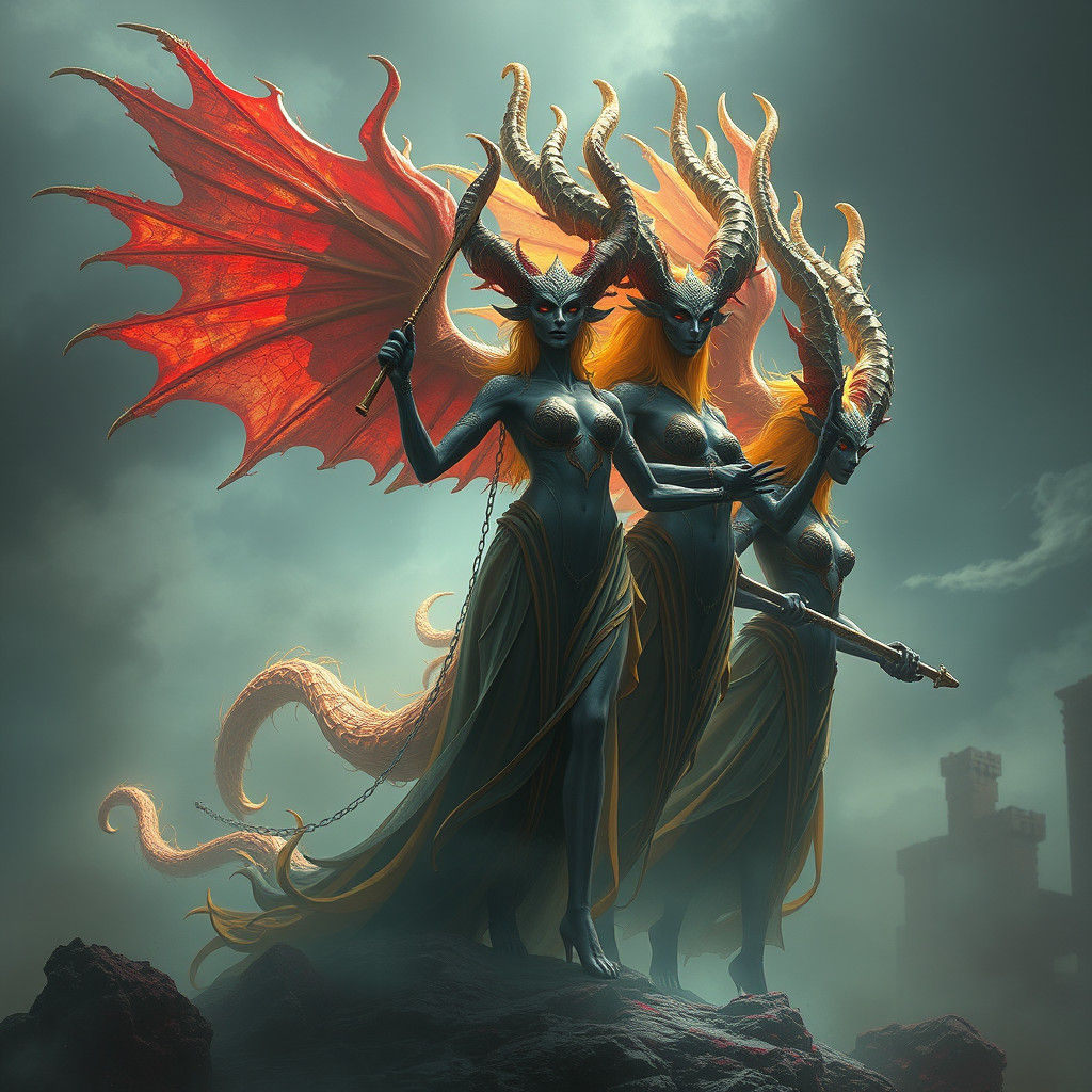 Erinyes: Goddesses of Vengeance in Detailed Matte Painting